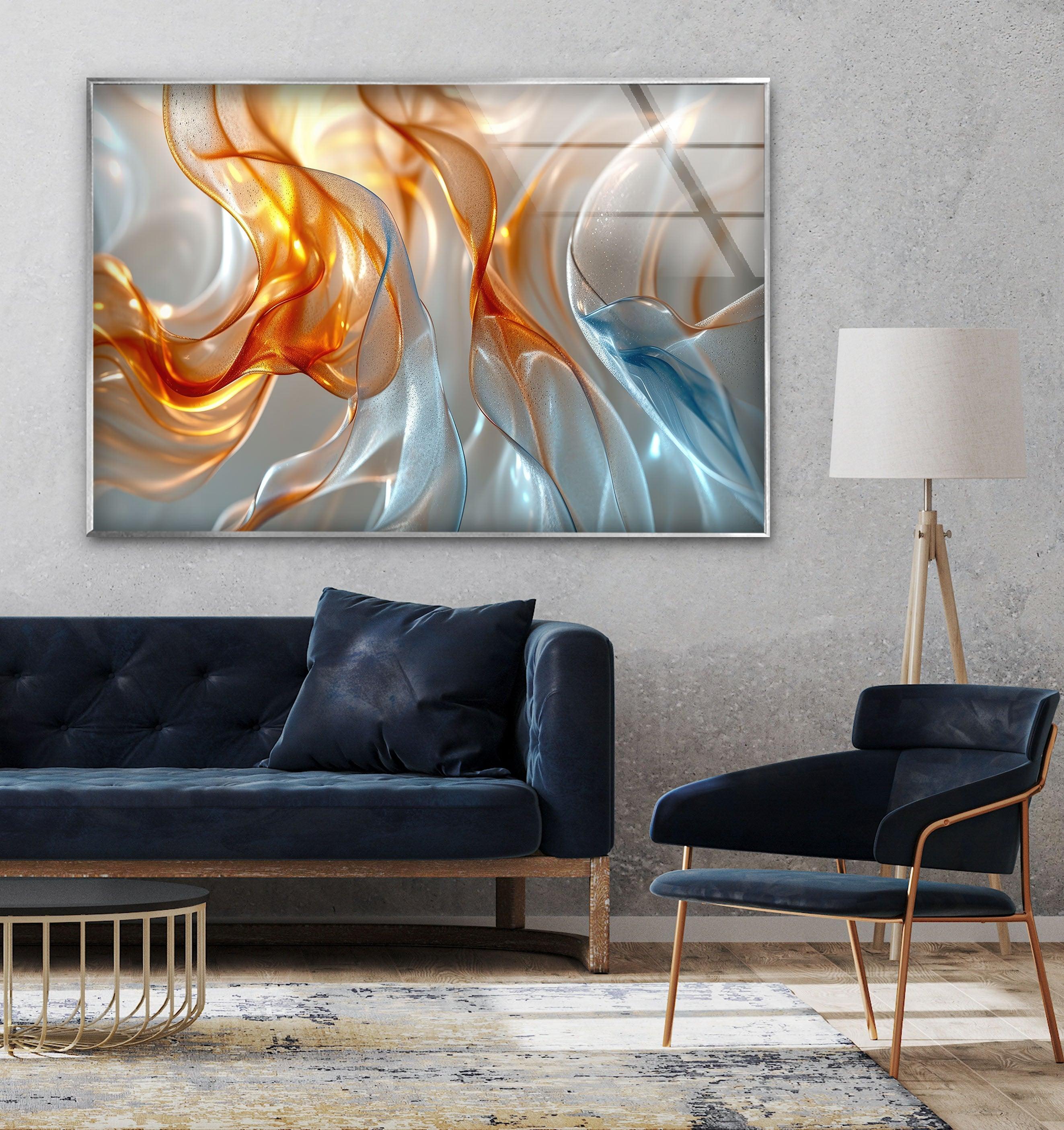 Wall Decoration, Glass Wall store Decor, Glass, Oil Painting Print, Orange Wall Art, Acrylic Wall Decor, Colorful Abstract Wall Art,