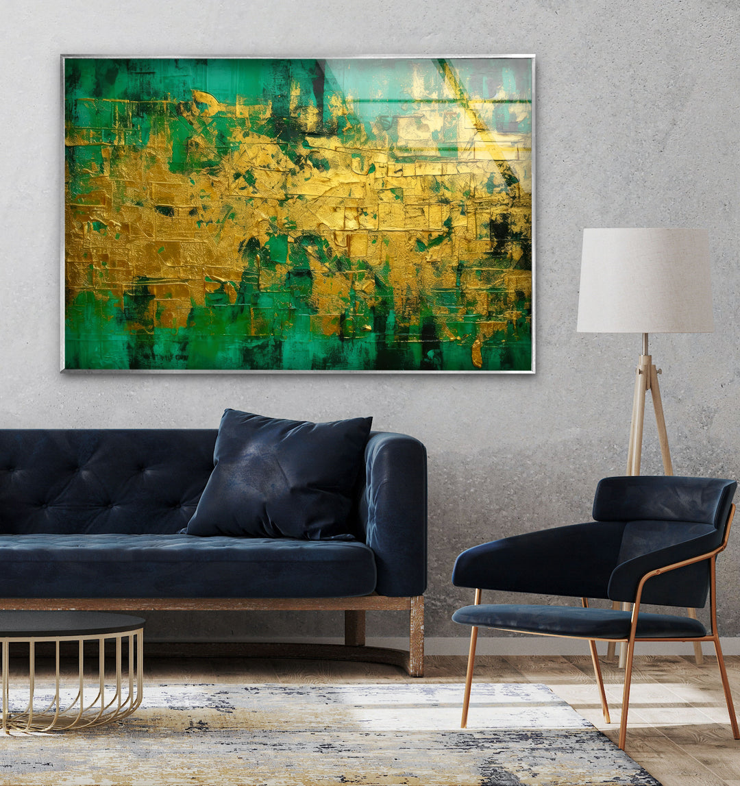 Green and Golden abstract Glass Wall Art