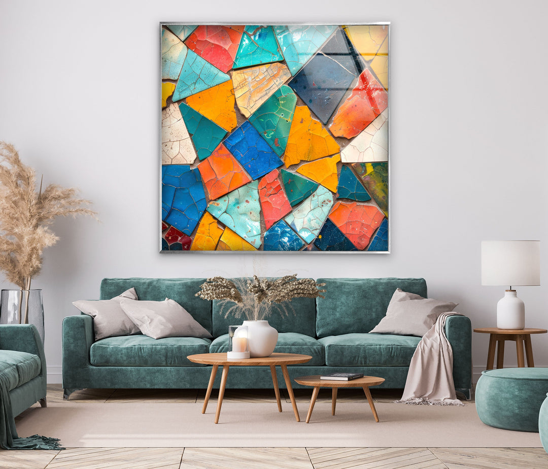 Cracked Colored Mosaic Design Glass Wall Art glass art painting, glass art for the Wall
