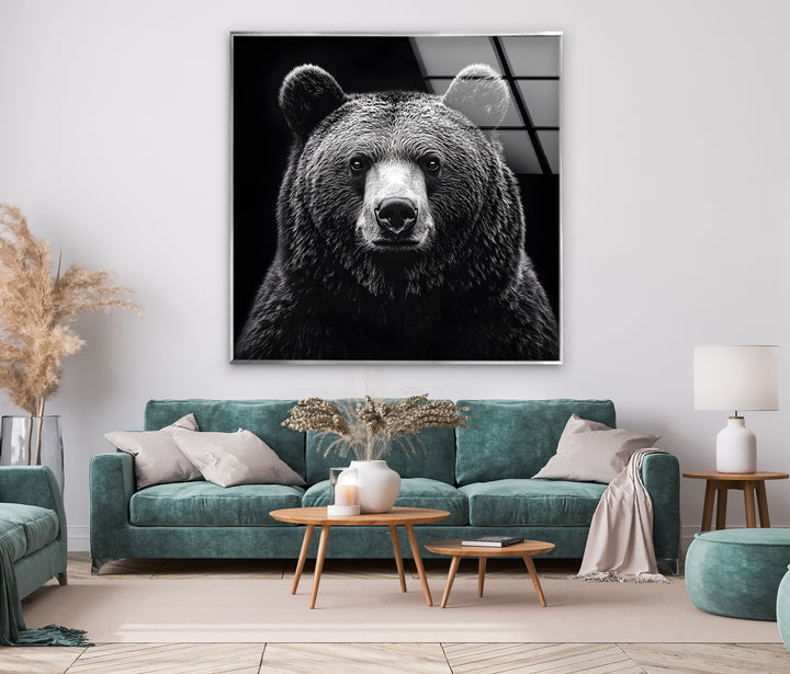 High-contrast black-and-white bear wall art, perfect for animal lovers and contemporary décor.
