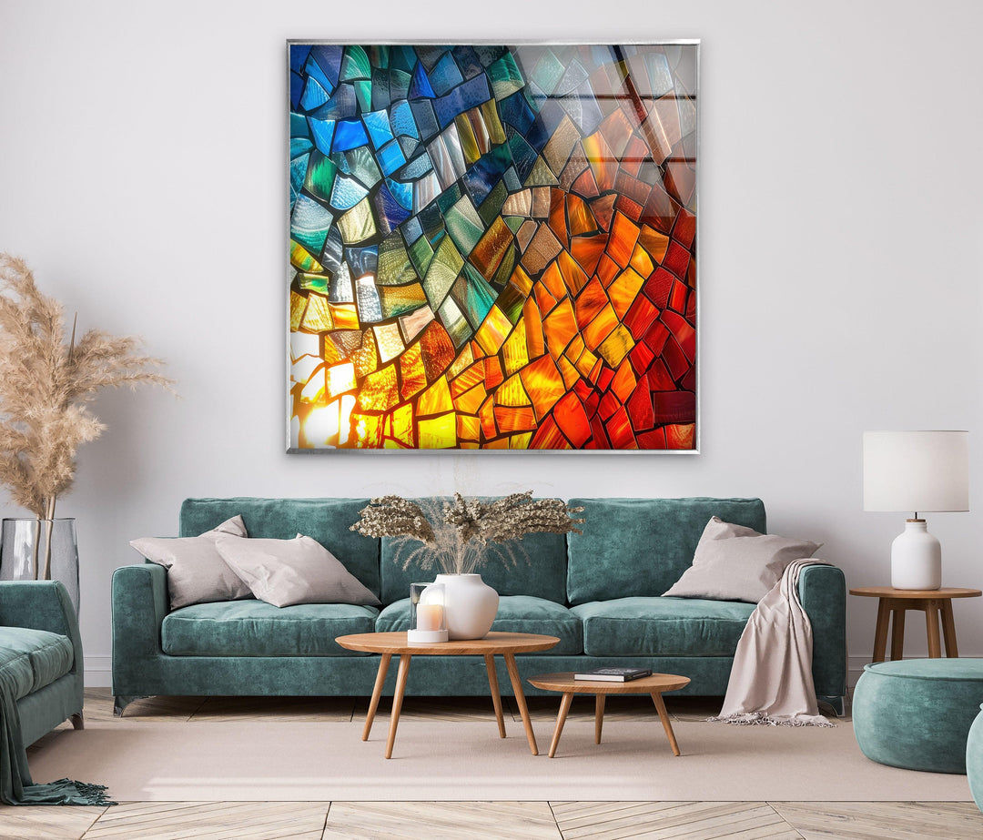 Mosaic Design Colored Glass Wall Art print on glass, glass printed photos