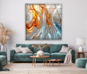 Blue and Orange Abstract Glass Wall Art print on glass, glass printed photos
