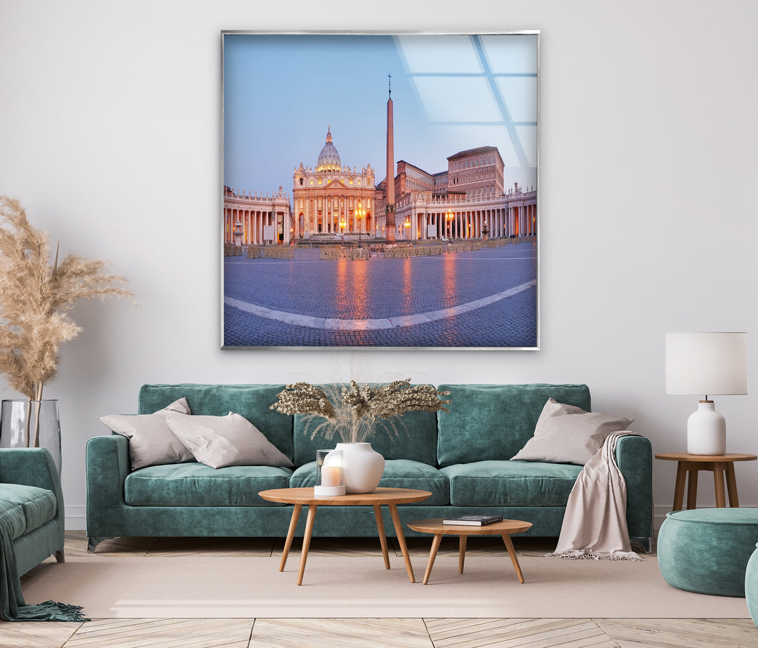 Vatican City Glass Wall Art – Majestic View of St. Peter’s Square at Dawn