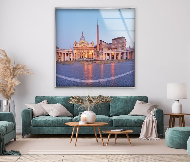 Vatican City Glass Wall Art – Majestic View of St. Peter’s Square at Dawn