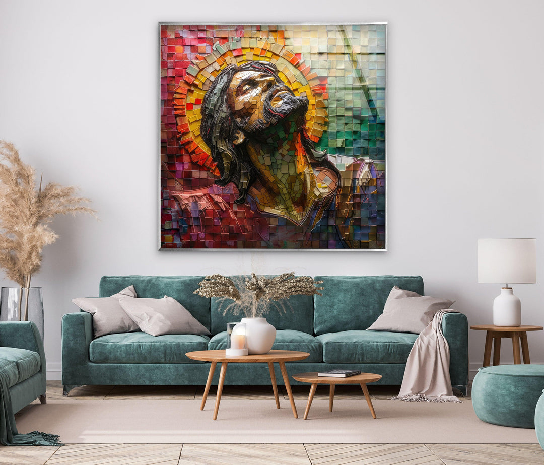 Stained Portrait of Jesus Glass Wall Art  print on glass, glass printed photos