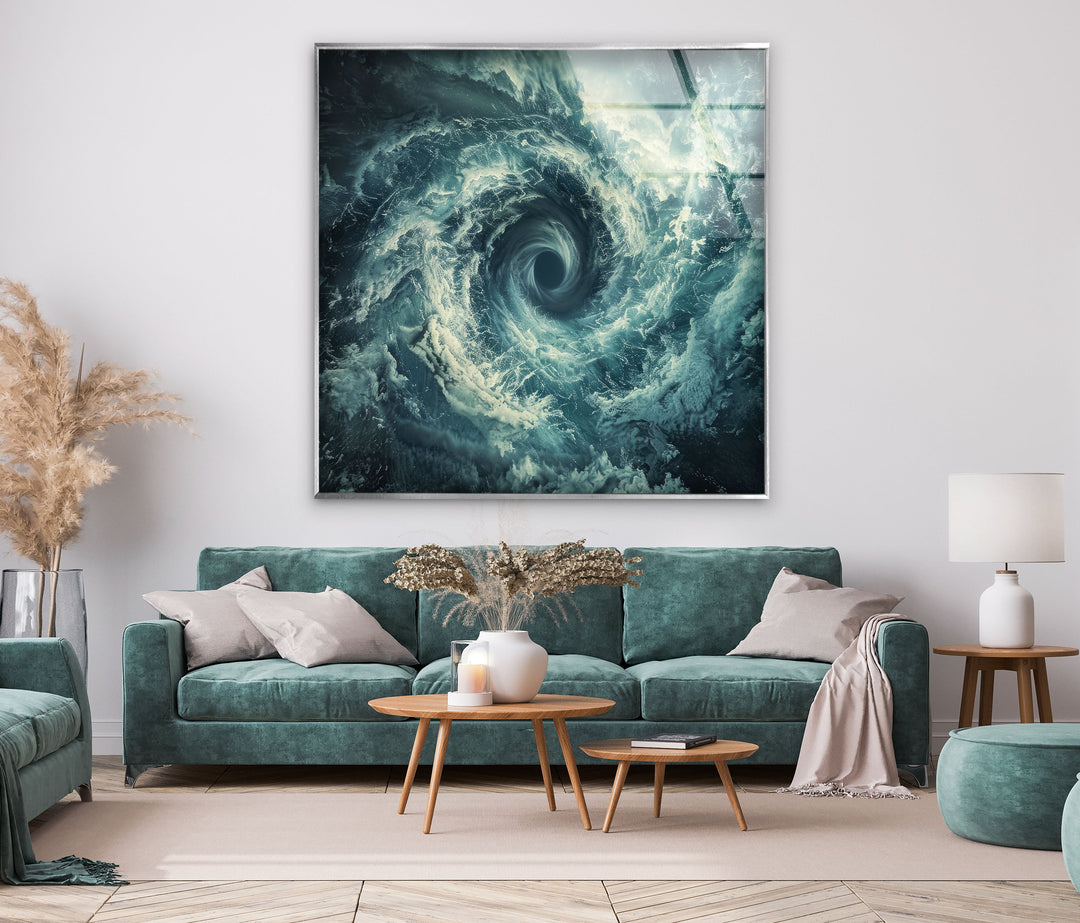 Whirling Tornado With Stormy Sky Glass Wall Art