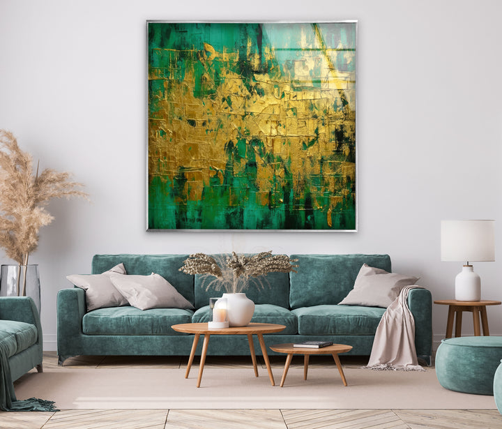 Green and Golden Vintage Glass Wall Art