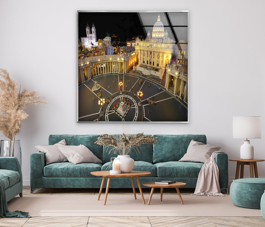 Vatican City Glass Wall Art – St. Peter’s Basilica Night View