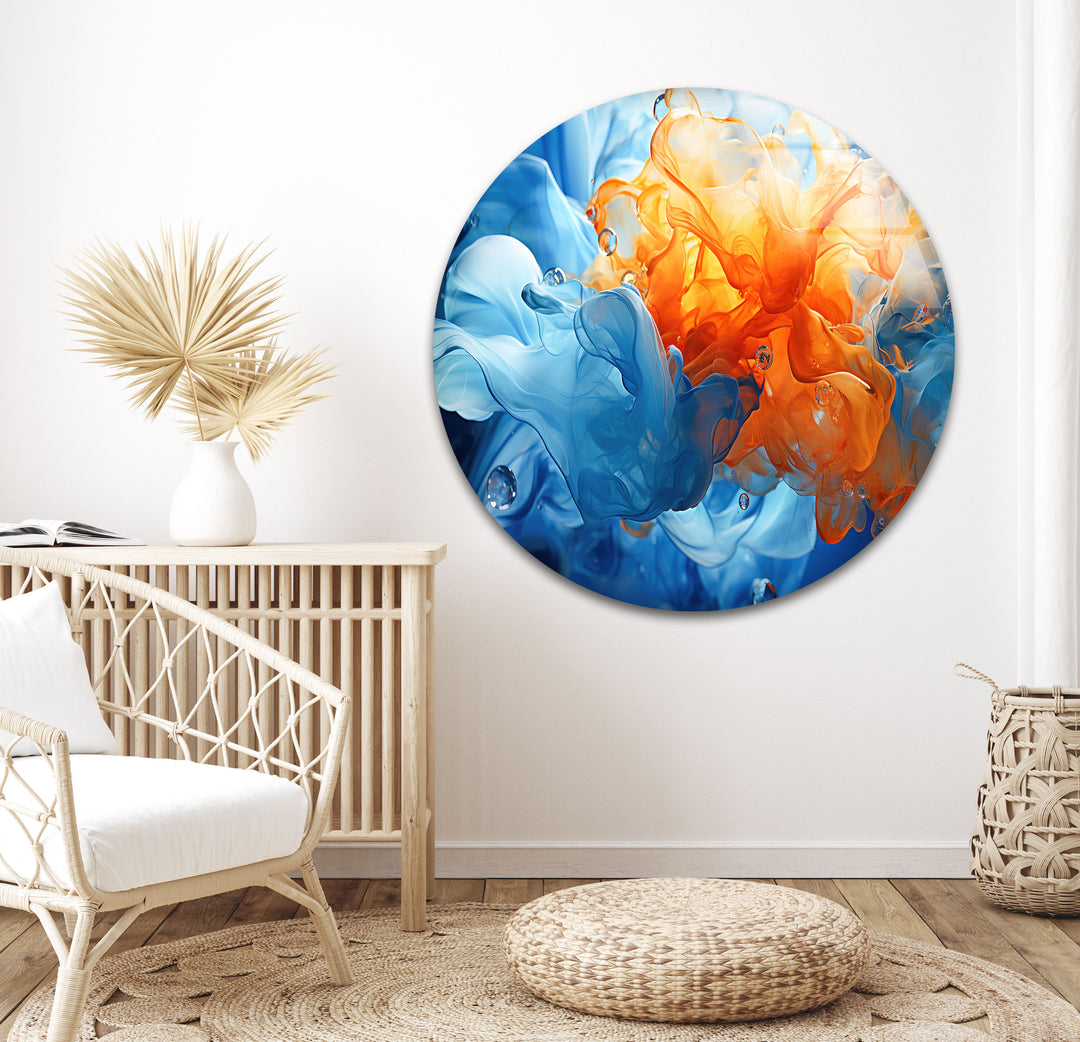 Blue & Orange Abstract Glass Wall Art stained glass wall art, stained glass wall decor