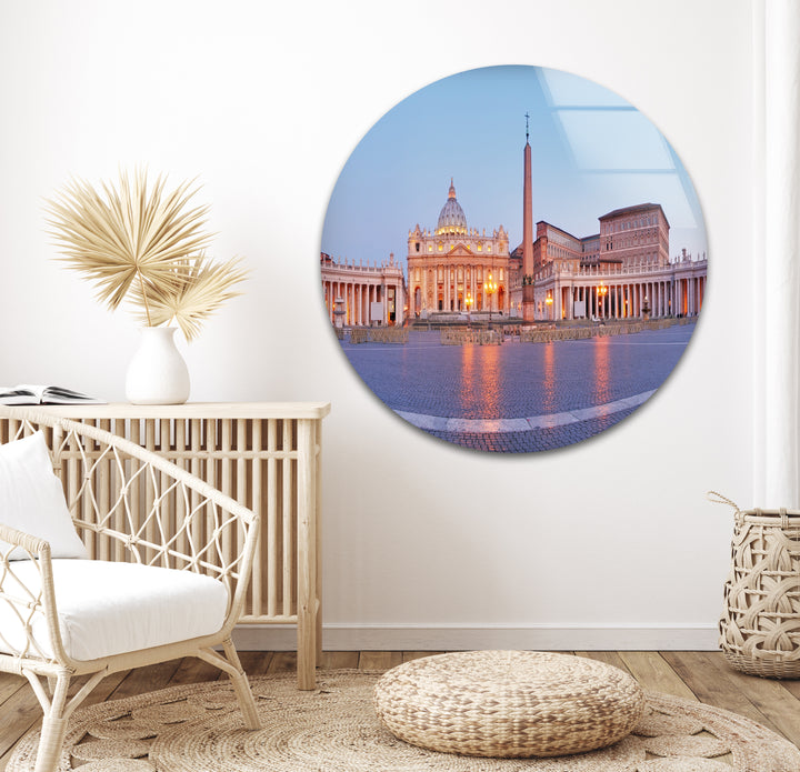 Vatican City Glass Wall Art – Majestic View of St. Peter’s Square at Dawn