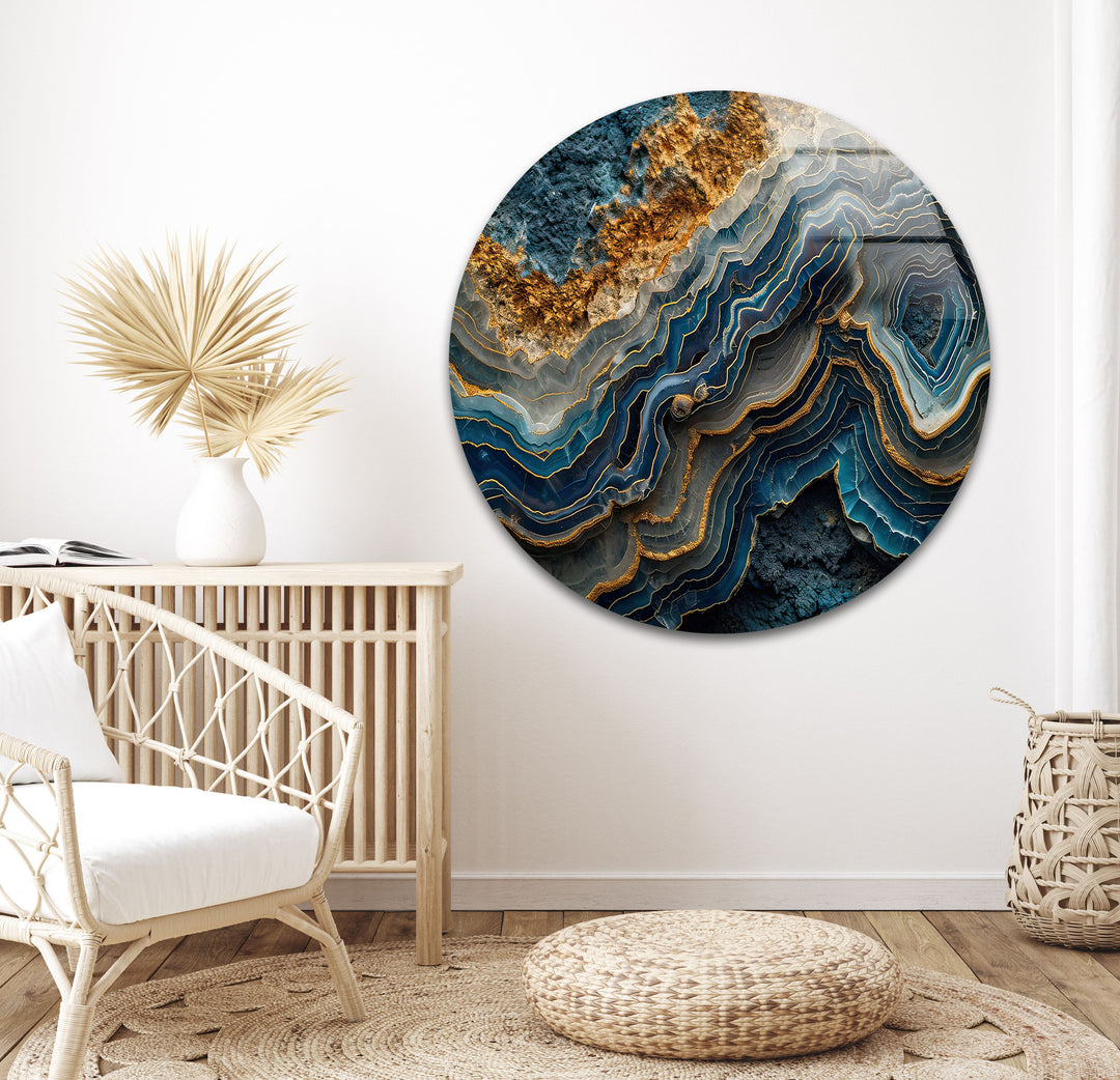 Blue and Gold Marble Decor Glass Wall Art glass art painting, glass art for the Wall