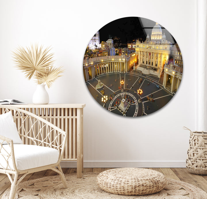 Vatican City Glass Wall Art – St. Peter’s Basilica Night View