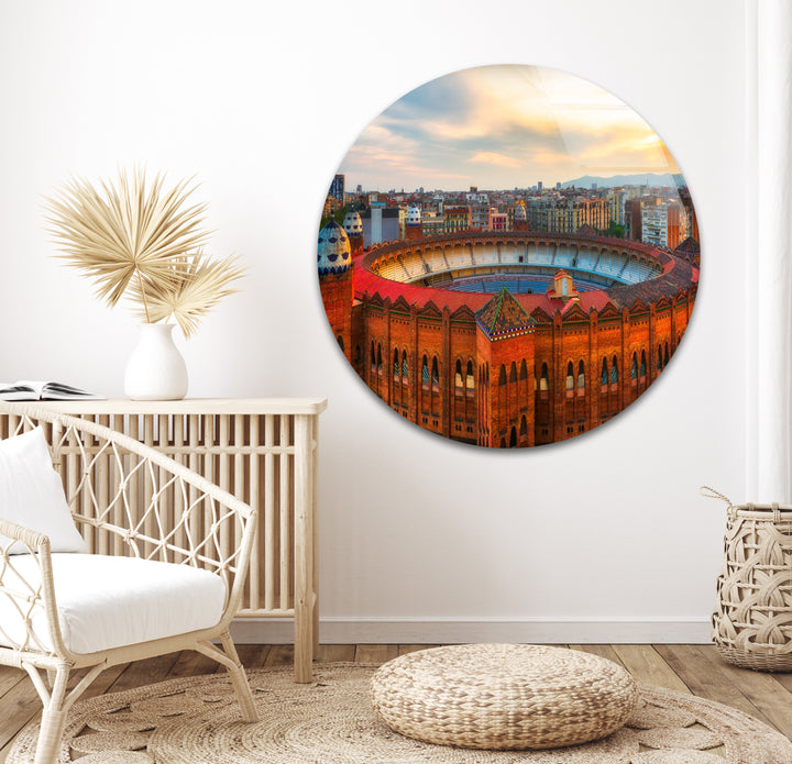 Arena de Barcelona Glass Wall Art – Iconic Spanish Landmark with Historic Architecture