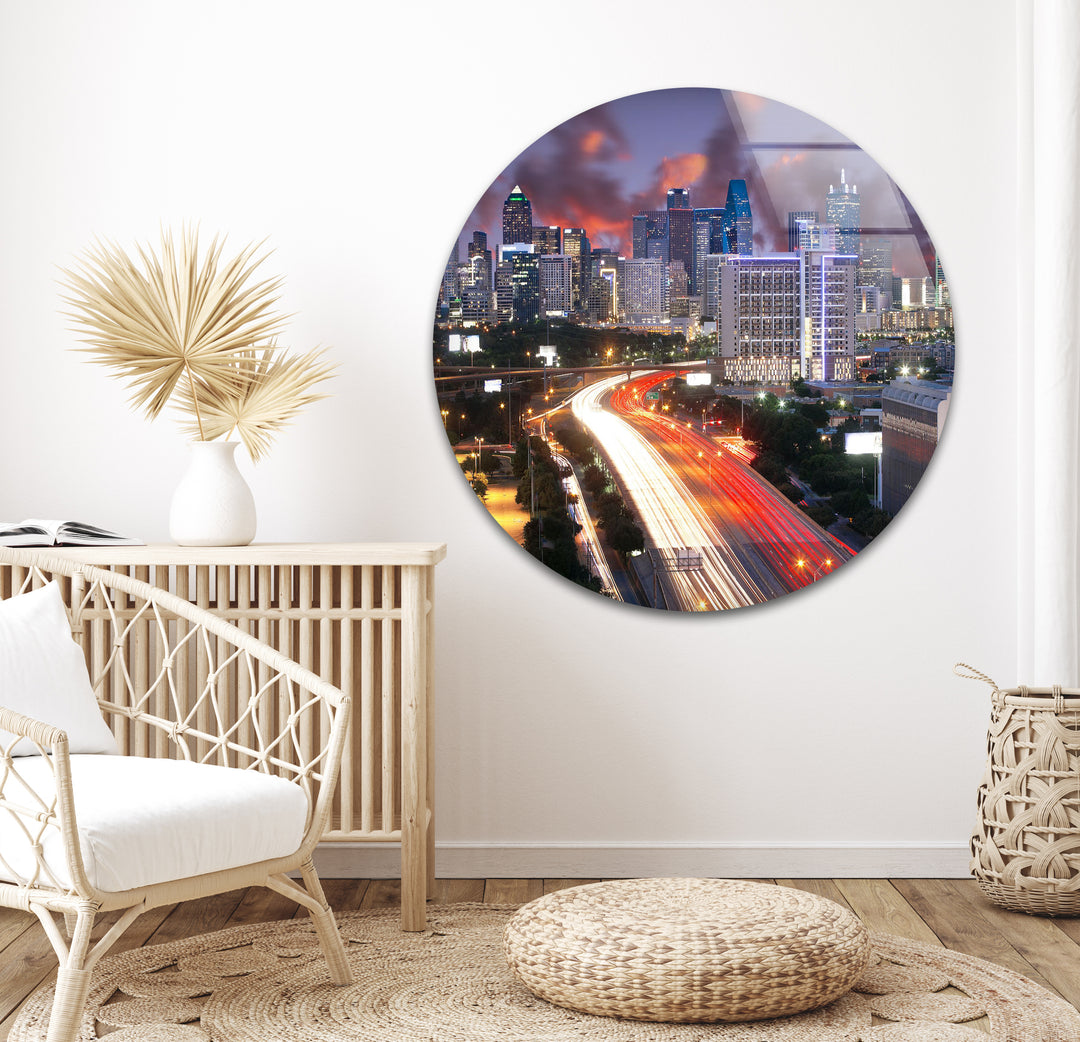 Dallas Skyline Glass Wall Art – Stunning View of Downtown at Dusk