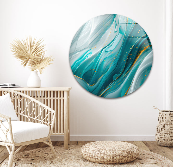 Blue Abstract Gold Details Glass Wall Art Glass Printing Wall Art, Print photos on glass