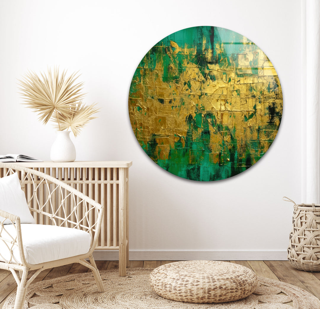 Green and Golden Rough Vintage Glass Wall Arts