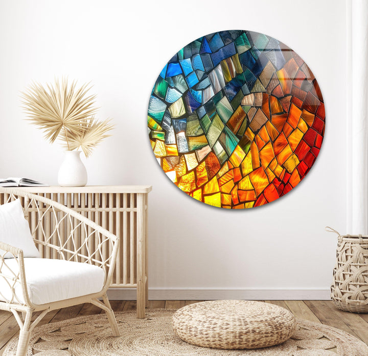 Mosaic Design Colored Glass Wall Art picture on glass wall art, photos printed on glass