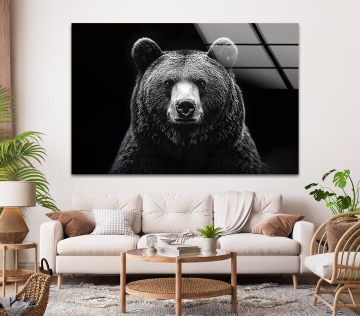 Stunning black-and-white bear design, printed on glass for a bold and sophisticated touch.
