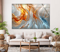 Blue and Orange Abstract Glass Wall Art custom glass photo prints, large glass prints
