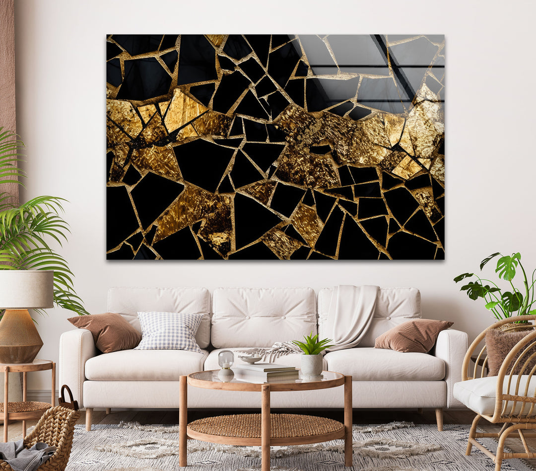 Black marble with gold tempered Glass Wall Art