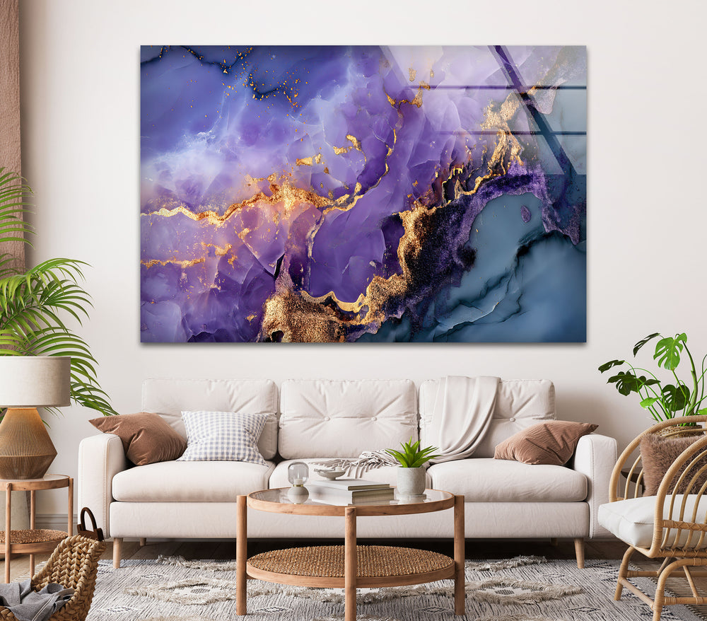 Purple with Gold Alcohol ink Glass Printing Art