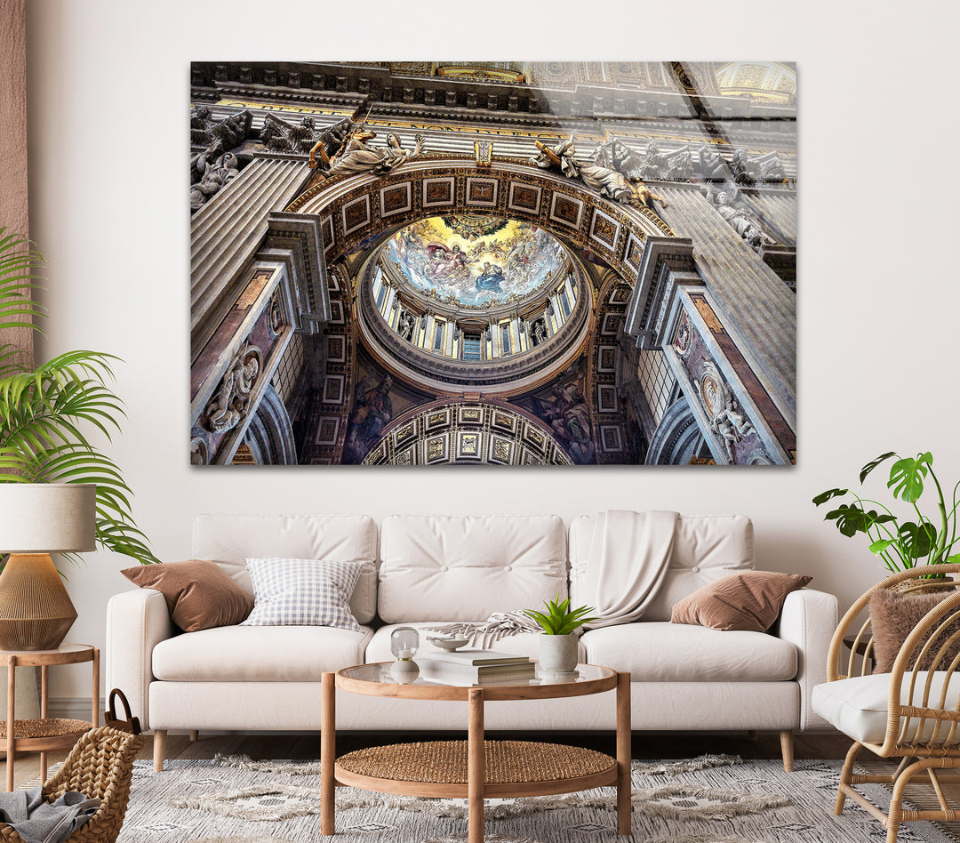 St. Peter’s Basilica Glass Wall Art – Vatican Ceiling Architecture