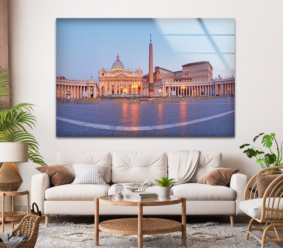 Vatican City Glass Wall Art – Majestic View of St. Peter’s Square at Dawn