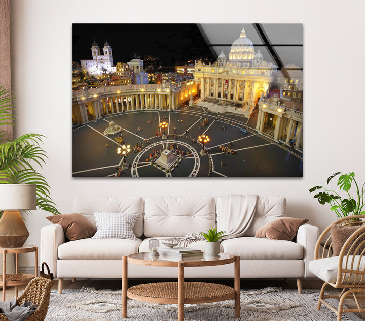 Vatican City Glass Wall Art – St. Peter’s Basilica Night View