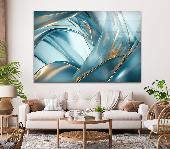 Blue Bold Lines Abstract Glass Wall Art glass pictures for Wall, glass prints wall art