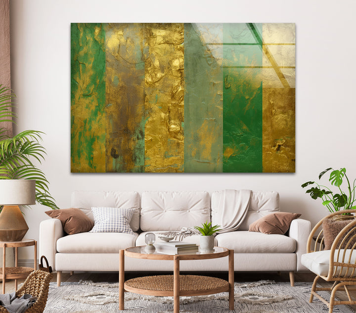 Green and gold wood panels glass wall art -artdesigna-glass-printing-wall-art-tempered-prints-decor