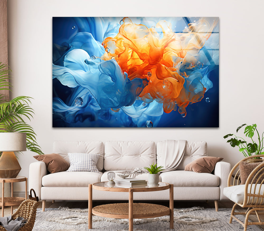 Blue & Orange Abstract Glass Wall Art glass wall decor, glass wall art decor