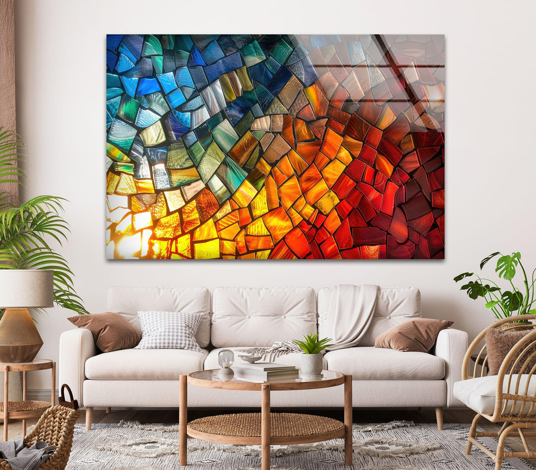 Mosaic Design Colored Glass Wall Art custom glass photo prints, large glass prints