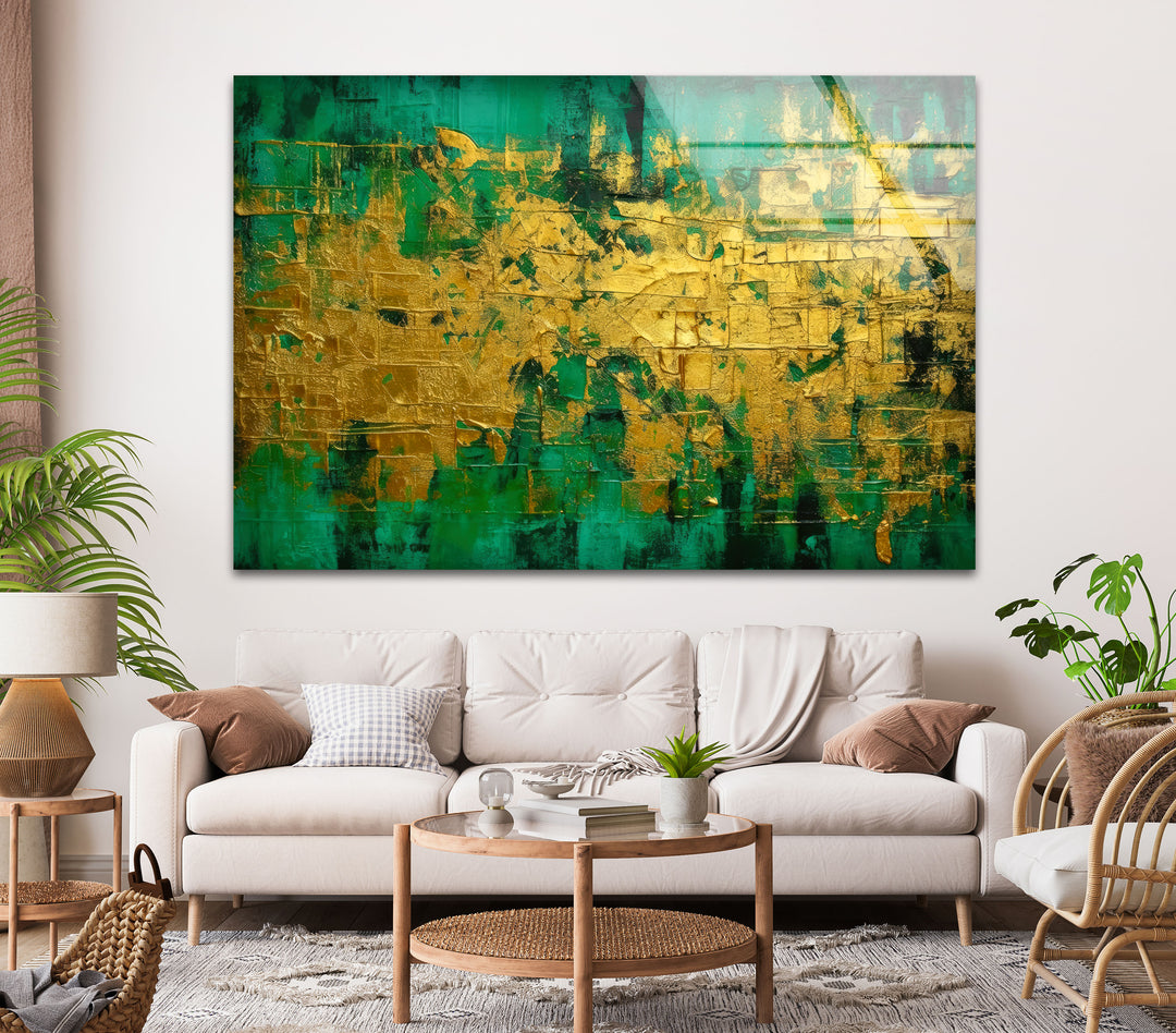 Green and Golden Rough Vintage Glass printing Wall Art