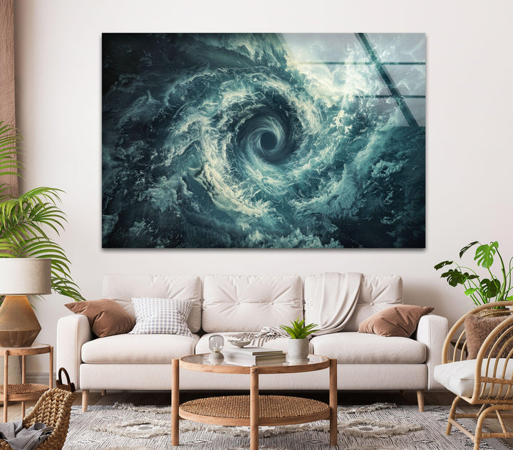 Whirling Tornado With Stormy Sky Glass Wall Art