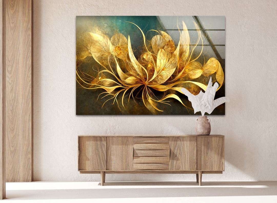 Golden Vivid Flower Glass Wall Art glass image printing, glass prints from photos
