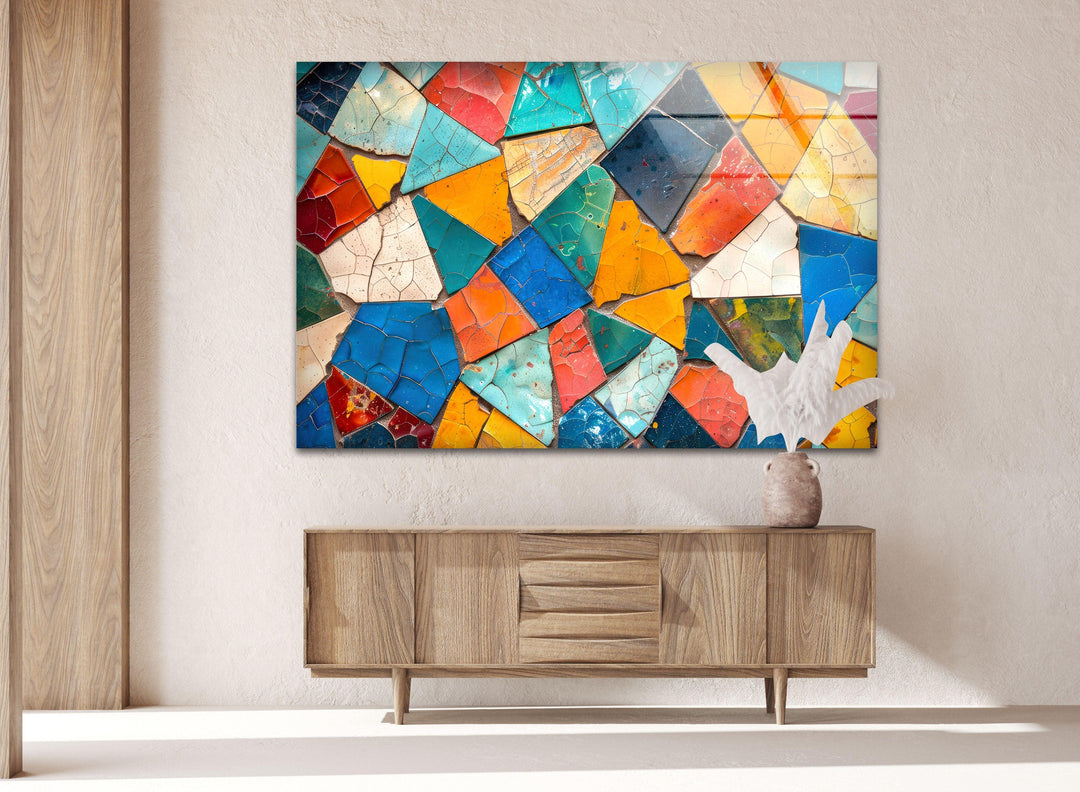 Cracked Colored Mosaic Design Glass Wall Art glass pictures for Wall, glass prints wall art
