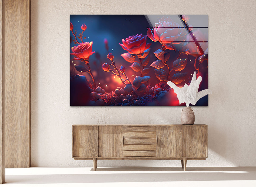 Vivid Red Rose Glass Wall Art large glass photo prints, glass wall photos
