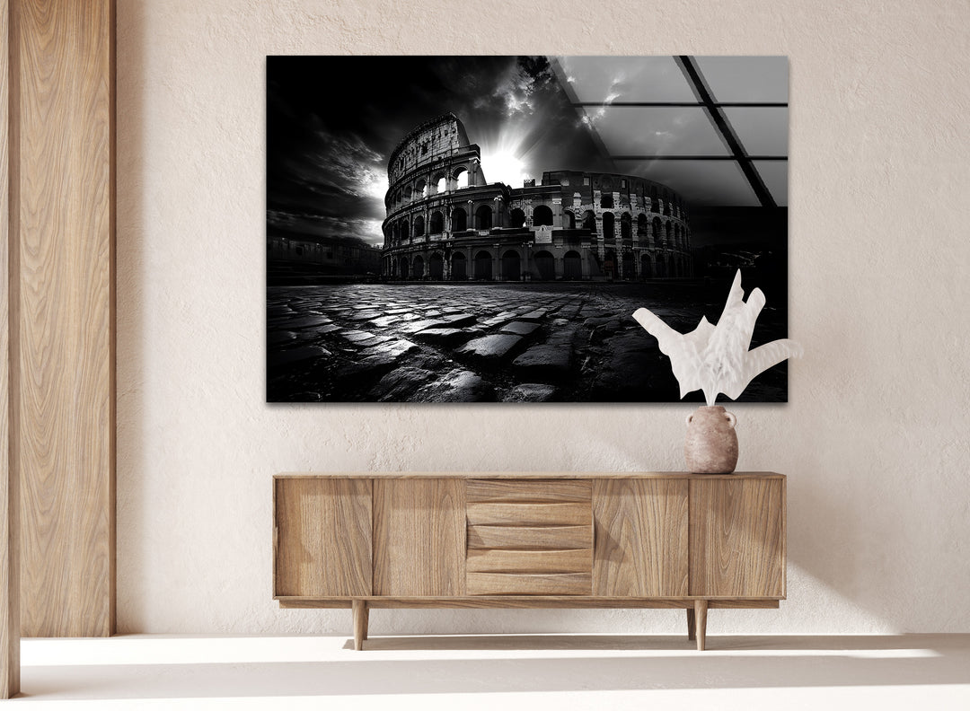 High-contrast black-and-white Roman Colosseum artwork, adding sophistication to any room.
