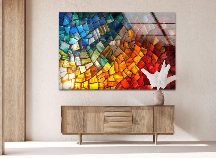 Mosaic Design Colored Glass Wall Art large glass photo prints, glass wall photos