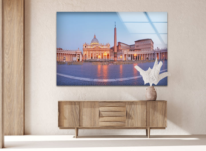 Vatican City Glass Wall Art – Majestic View of St. Peter’s Square at Dawn