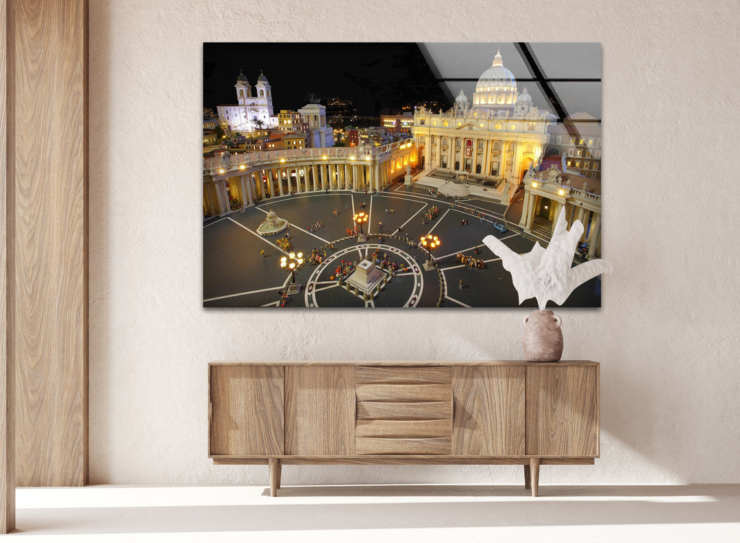 Vatican City Glass Wall Art – St. Peter’s Basilica Night View