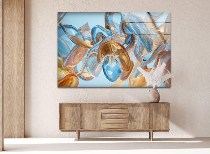 Brown Details Blue Abstract Glass Wall Art Glass Printing Wall Art, Print photos on glass