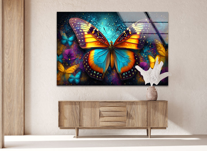 Glowing Rainbow Butterfly Glass Wall Art stained glass wall art, stained glass wall decor