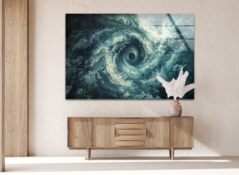 Whirling Tornado With Stormy Sky Glass Wall Art