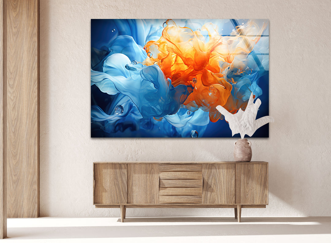 Blue & Orange Abstract Glass Wall Art Glass Printing Wall Art, Print photos on glass