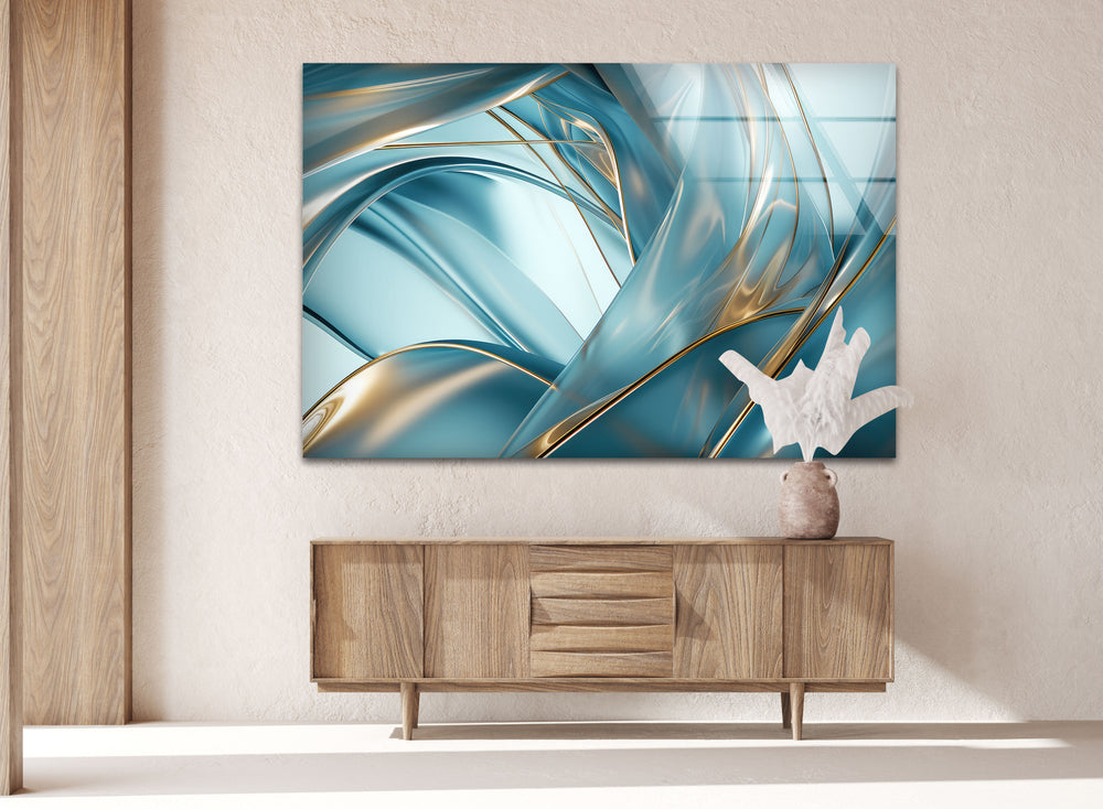 Blue Bold Lines Abstract Glass Wall Art glass art painting, glass art for the Wall
