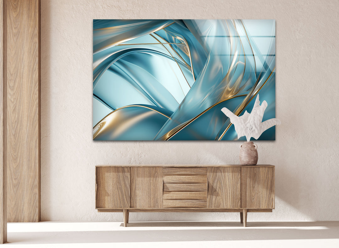 Blue Bold Lines Abstract Glass Wall Art glass art painting, glass art for the Wall
