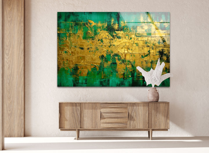 Green and Golden Rough Vintage Glass Wall Art