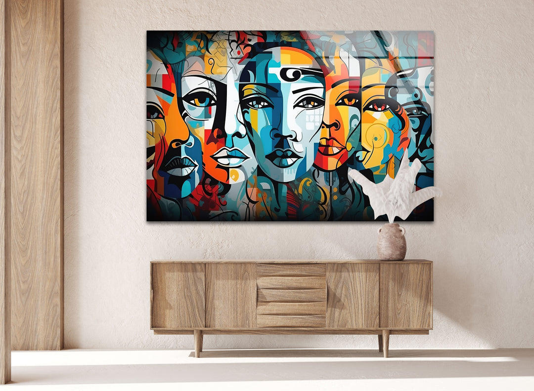 Colorful Abstract Portrait Glass Wall Art