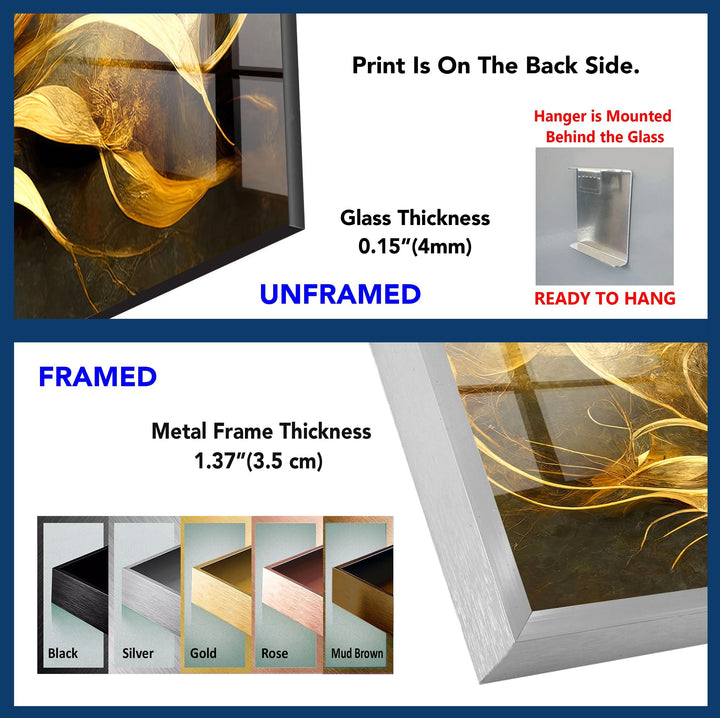 Golden Vivid Flower Glass Wall Art